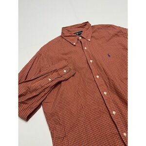 Men's Ralph Lauren Cotton Orange Check Long Sleeve Button Up Shirt L